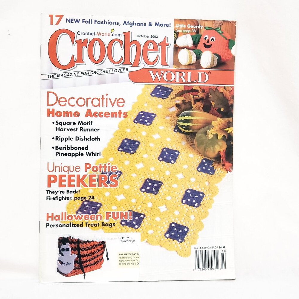 Crochet World Magazine October 2003 Halloween Fun Harvest Runner Pineapple Whirl